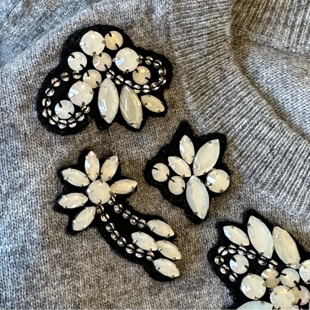J Crew Women's Opal Embellished Crew Neck Sweater Top Gray EUC Size Small